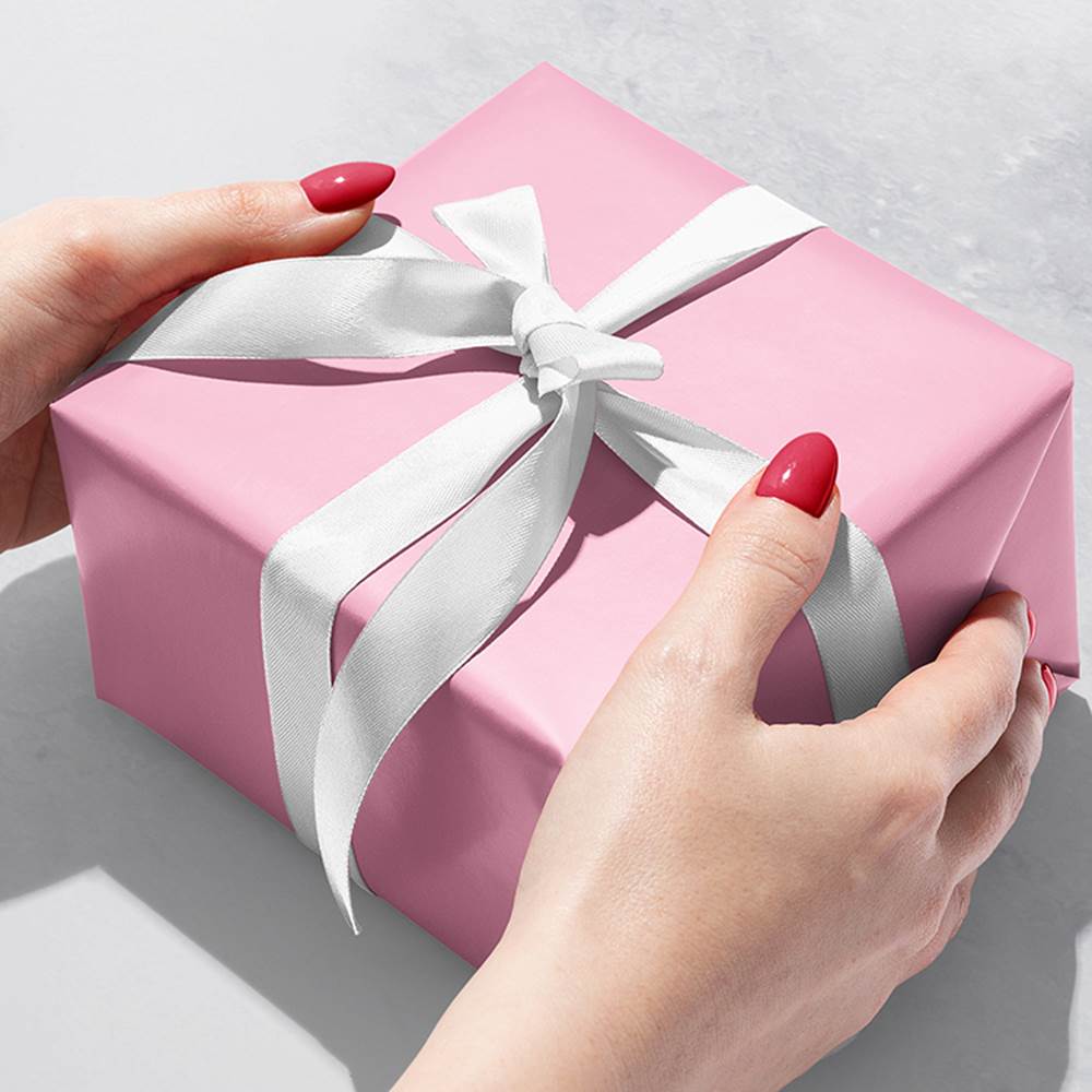 Pink Wrapping Paper with Silver Ribbon