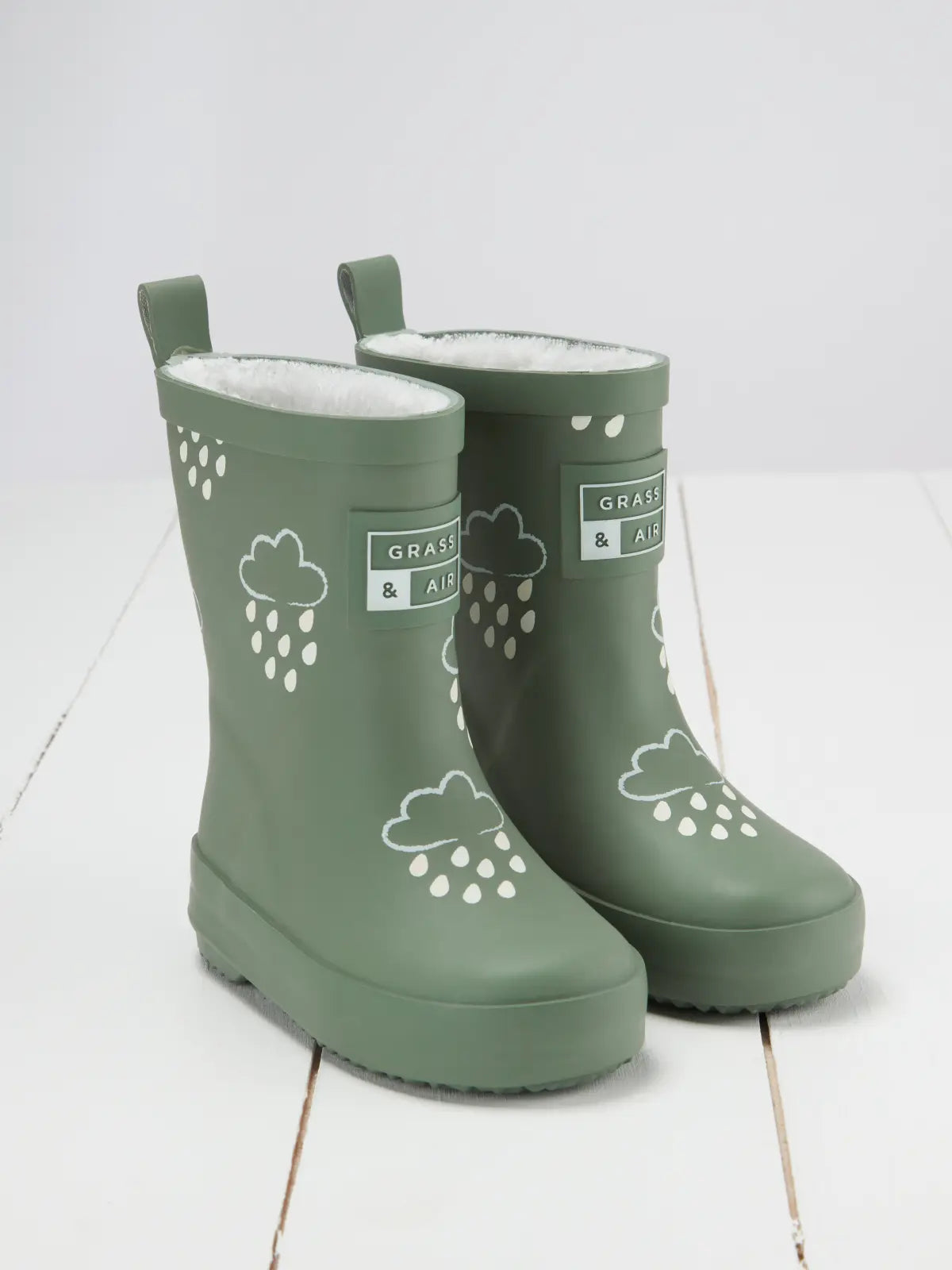 GRASS & AIR Khaki Green Colour-Changing Kids Wellies