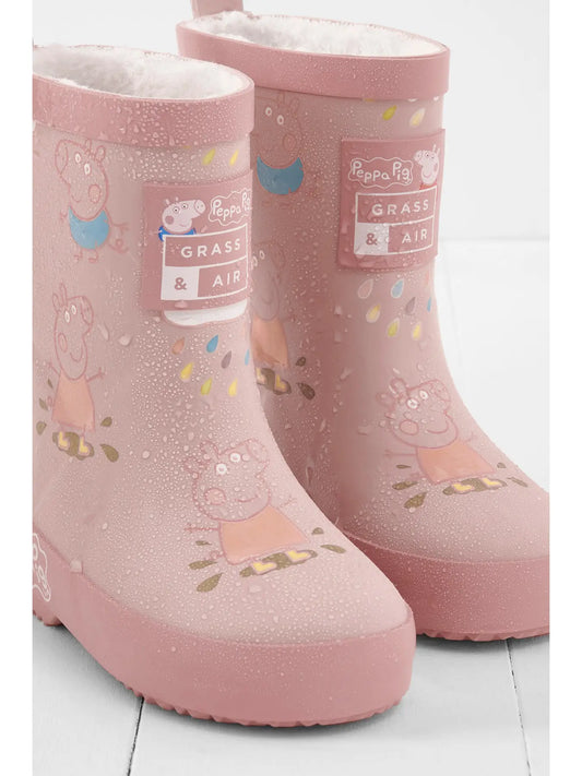 GRASS & AIR Peppa Pig Pink Colour-Changing Kids Wellies, Teddy Fleece PRE ORDER