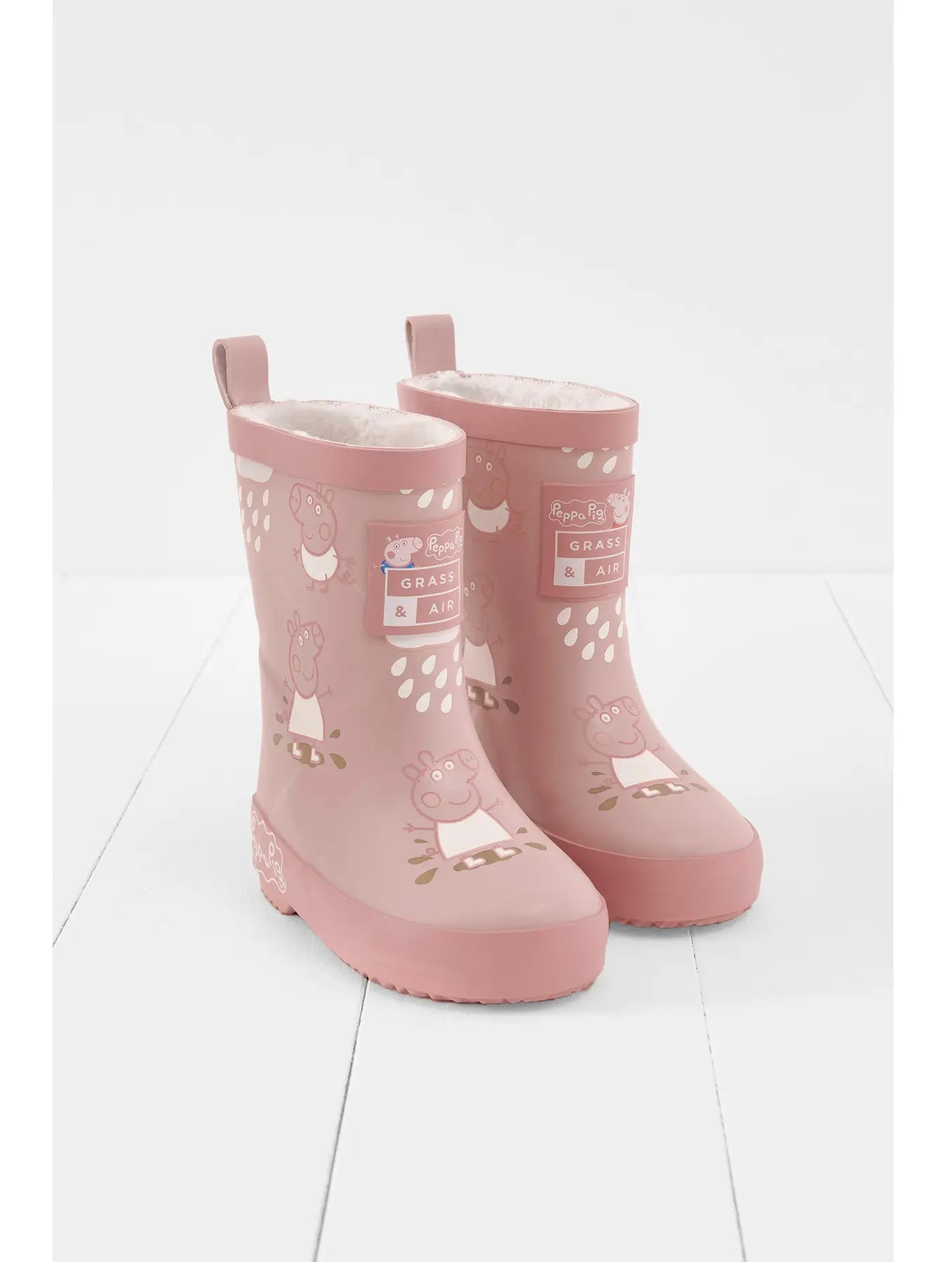 GRASS & AIR Peppa Pig Pink Colour-Changing Kids Wellies, Teddy Fleece PRE ORDER