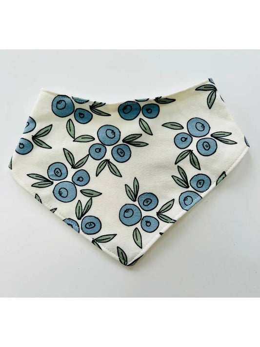 Eddie & Bee Organic Cotton Baby Dribble Bib in Cream "Blueberry" Print.