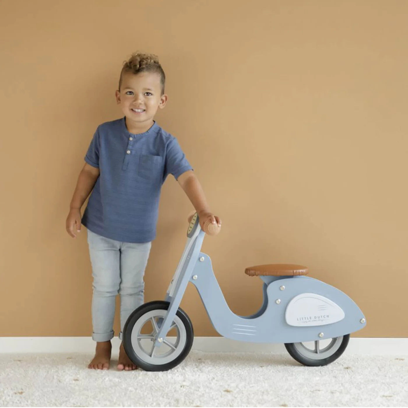 LITTLE DUTCH Wooden Balance Bike Scooter in Blue