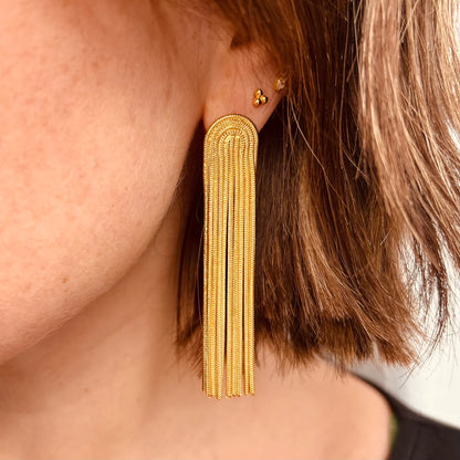 Gold Arc Tassle Earrings