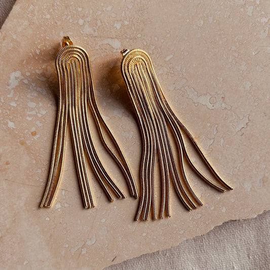 Gold Arc Tassle Earrings